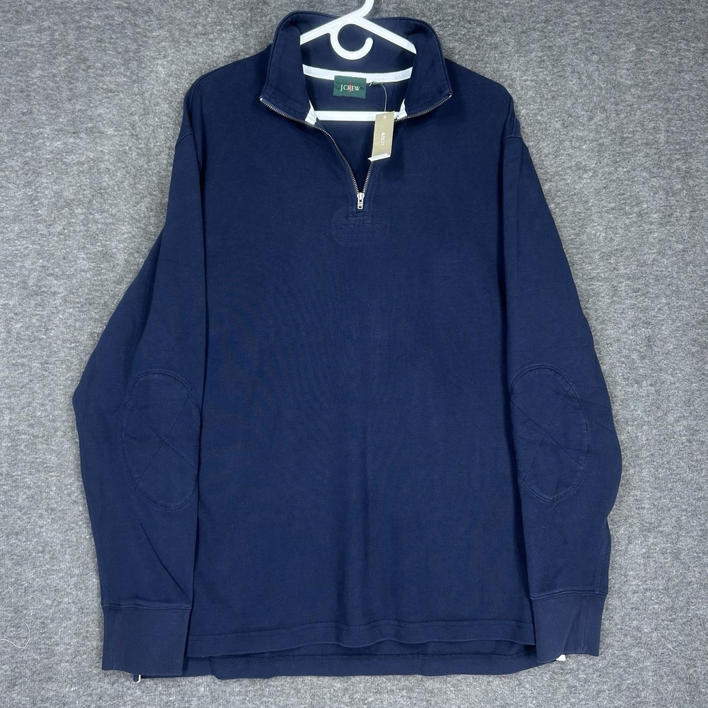 J. Crew Half Zip Rugby Shirt Mens M Blue Oarsman Elbow Patch Pullover